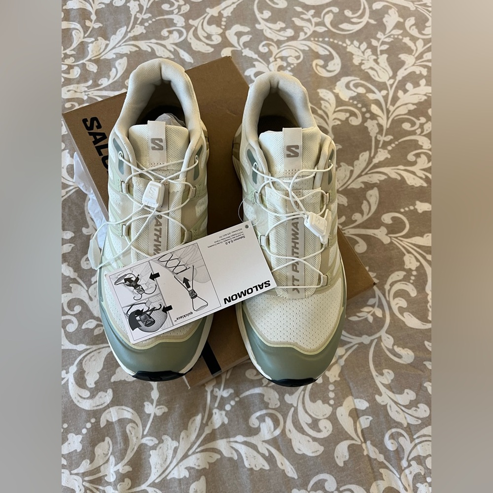 Salomon Cream and Green Sneakers